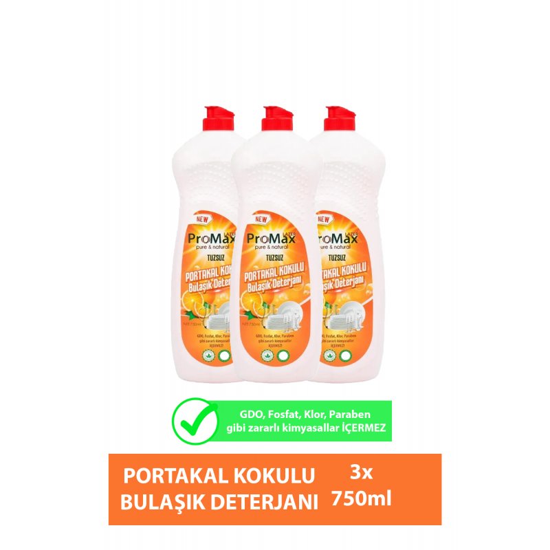 %100 Yerli Sıvı Bulaşık Detarjanı Portakal Kokulu 3x 750 Ml Gdo, Fosfat, Klor, Tuz, Paraben İçermez